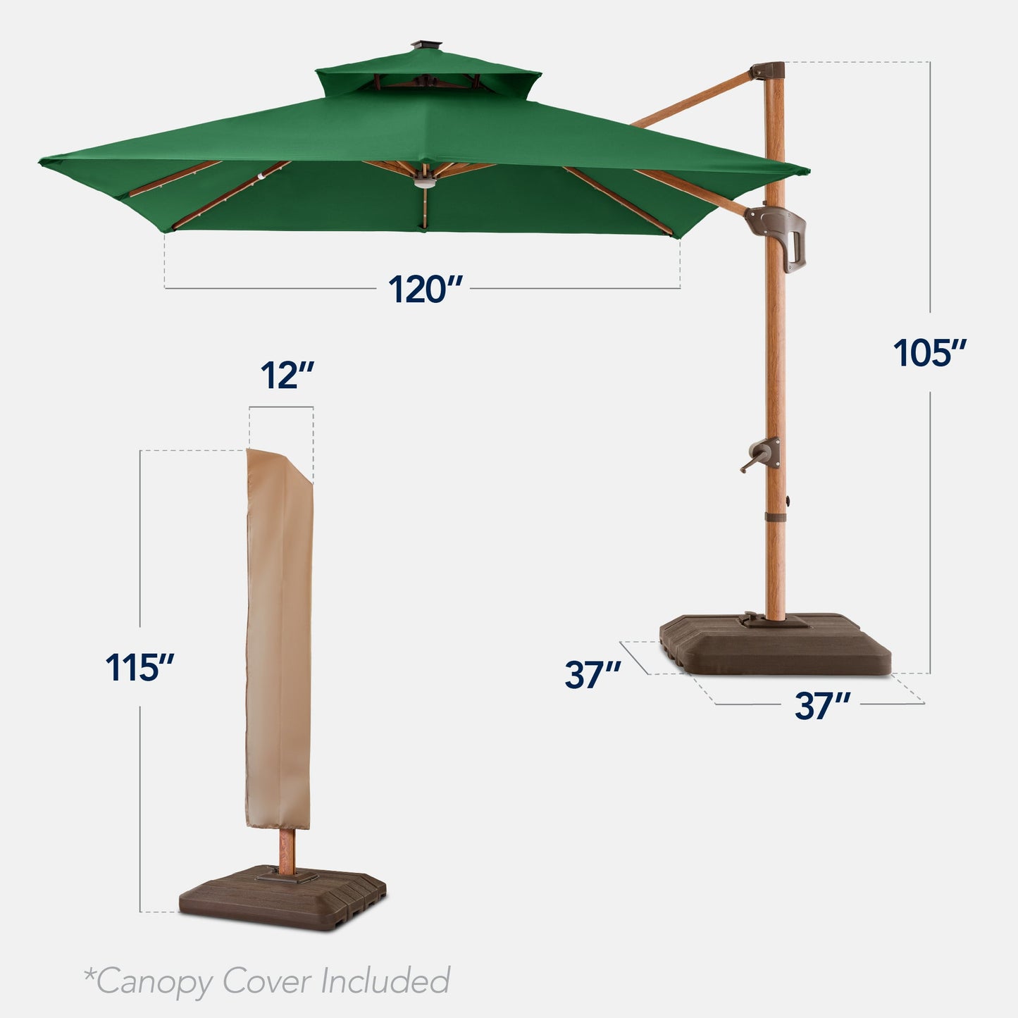 Woodgrain Pattern 2-Tier Outdoor Solar LED Cantilever Umbrella - 10x10ft