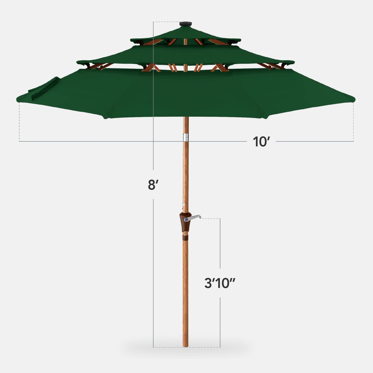 3-Tier Woodgrain Pattern Solar Patio Umbrella, Tilt Adjustment - 10ft