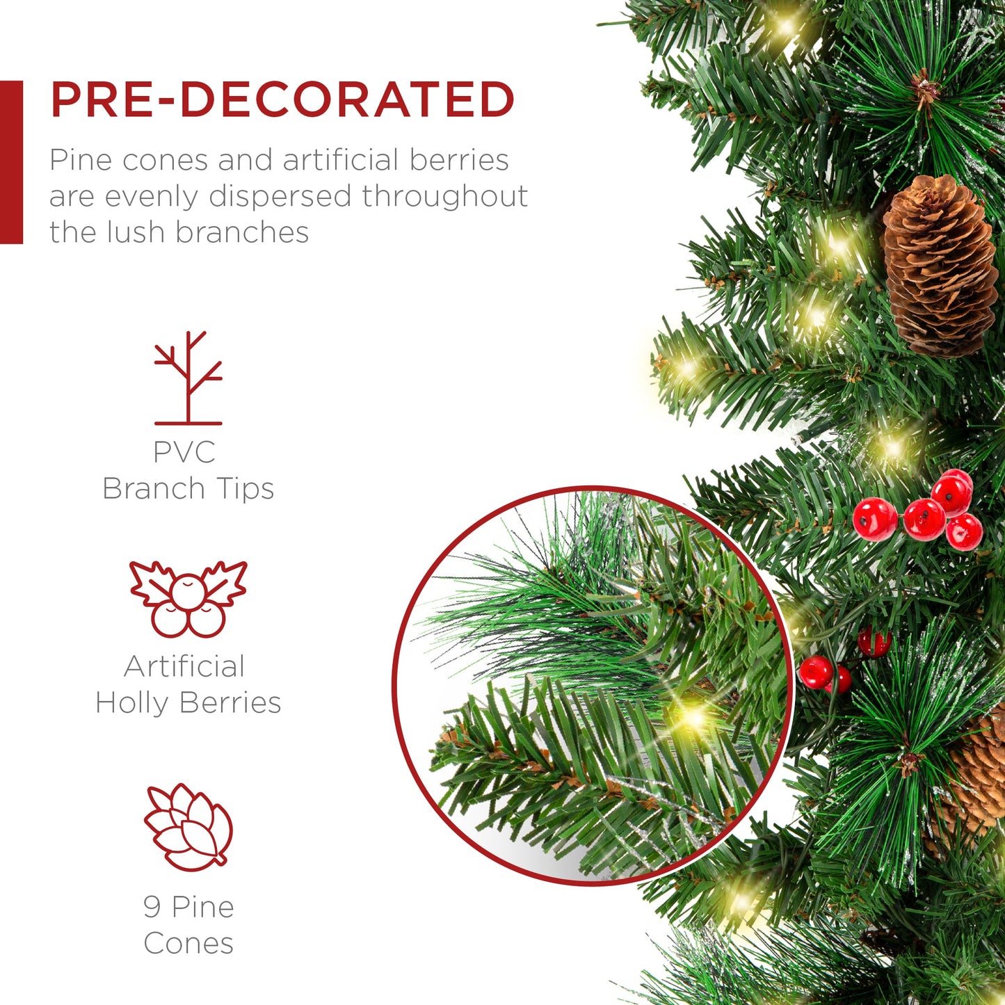 9Ft Pre-Lit Christmas Garland W/ 2-In-1 Led Lights