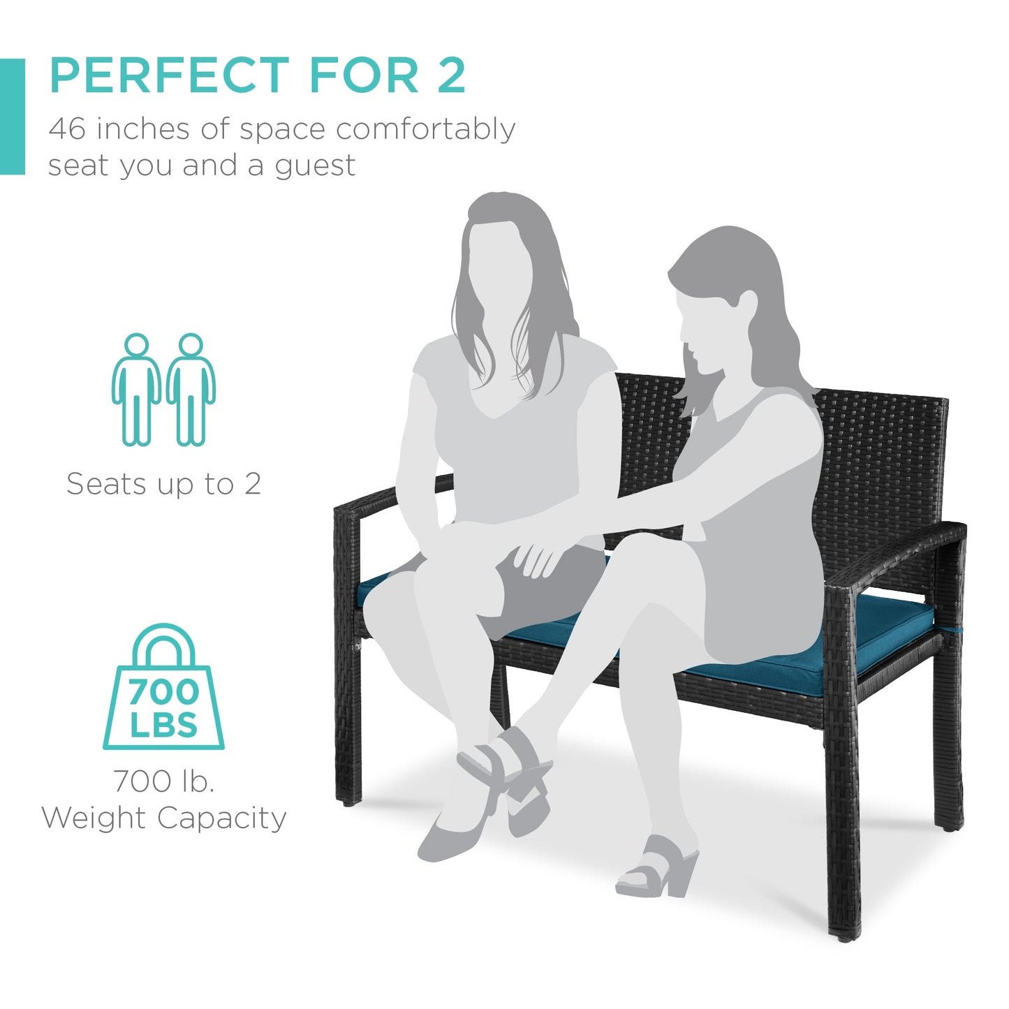 2-Person Wicker Porch Bench for Outdoor, Garden w/ 700lb Capacity - 47in