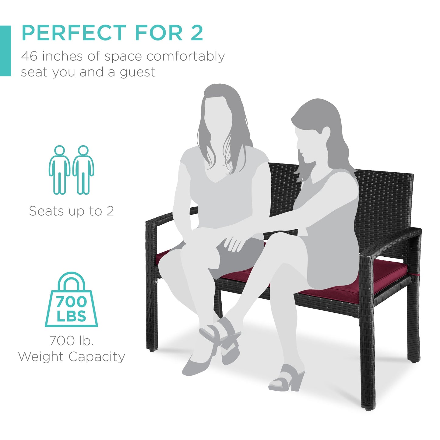 2-Person Wicker Porch Bench for Outdoor, Garden w/ 700lb Capacity - 47in