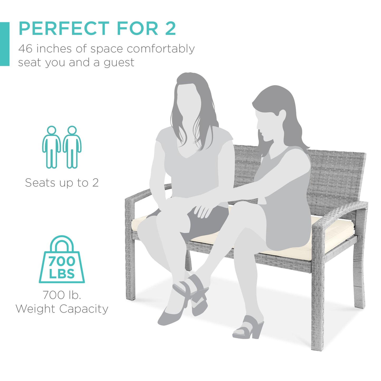 2-Person Wicker Porch Bench for Outdoor, Garden w/ 700lb Capacity - 47in