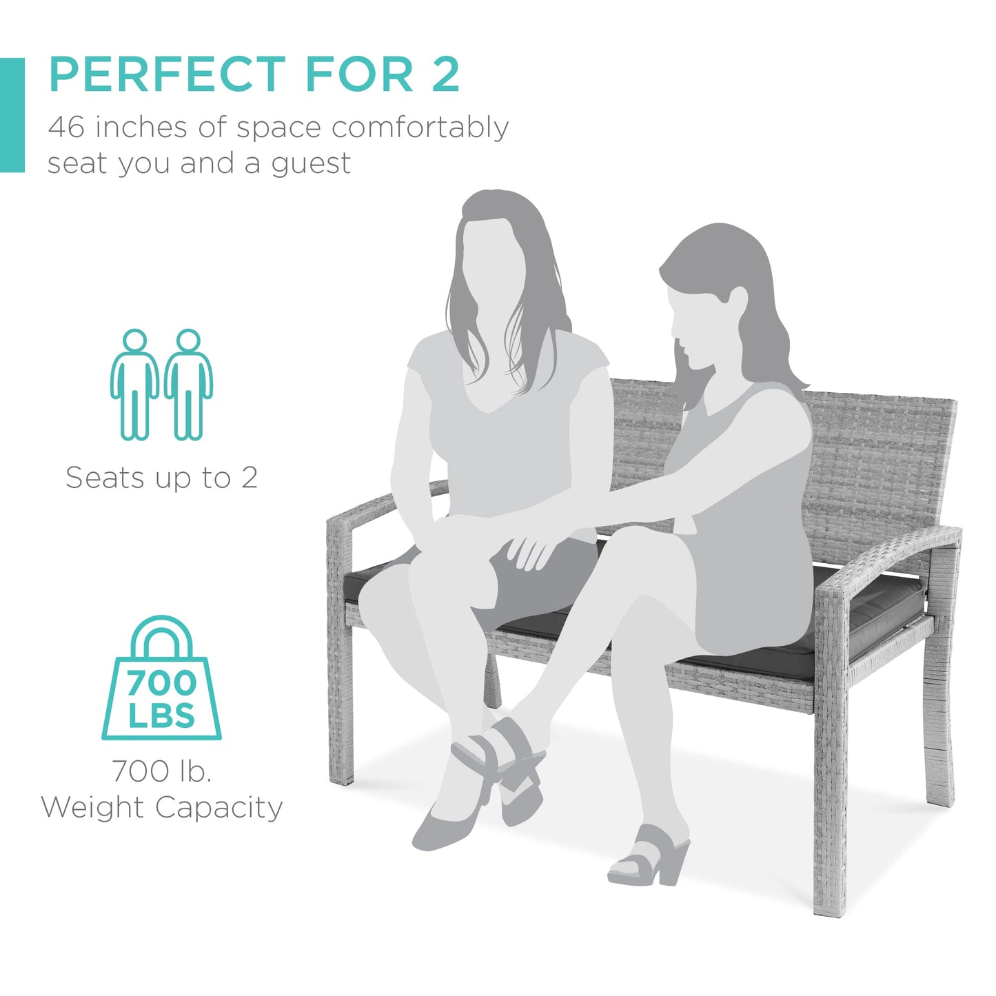 2-Person Wicker Porch Bench for Outdoor, Garden w/ 700lb Capacity - 47in