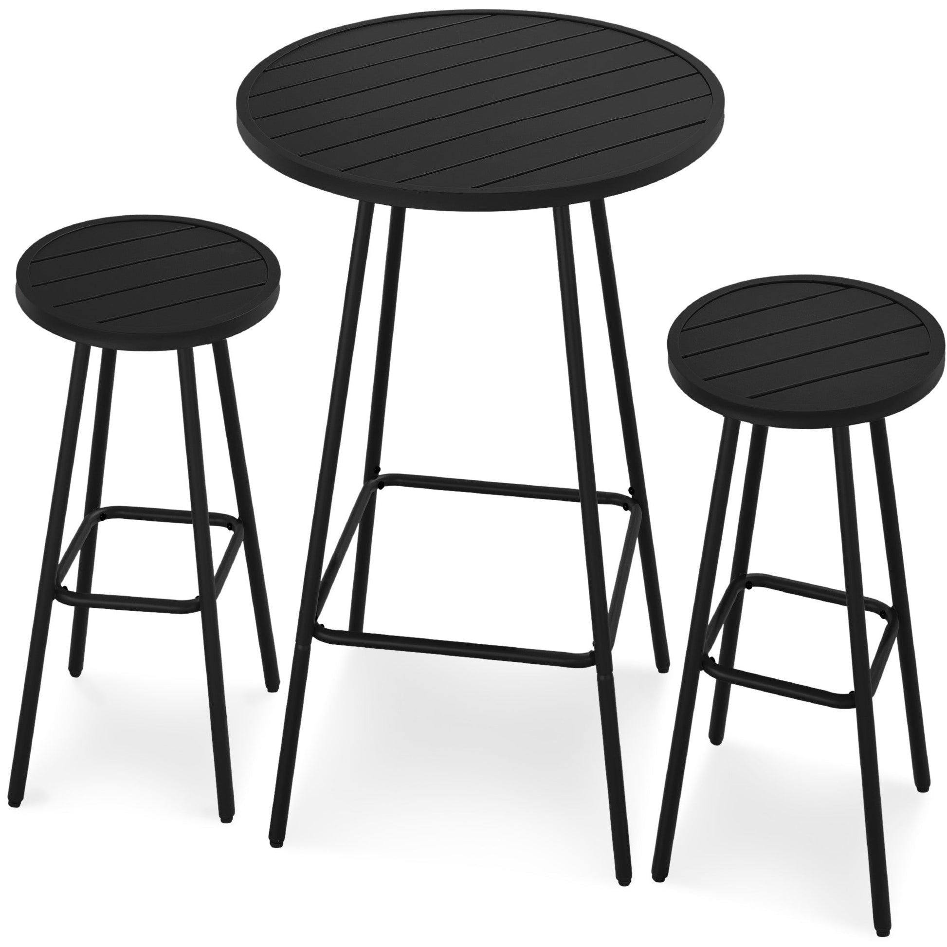 3-Piece Patio Bar Height Bistro Set w/ Backless Stools, Slatted Design