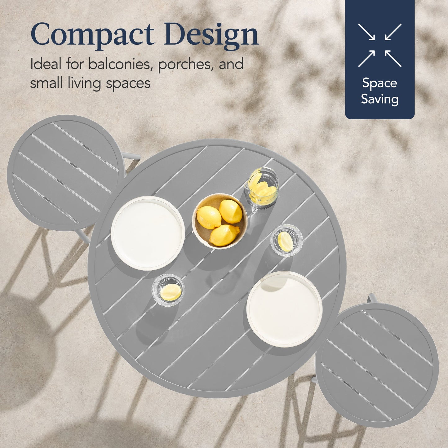 3-Piece Patio Bar Height Bistro Set w/ Backless Stools, Slatted Design