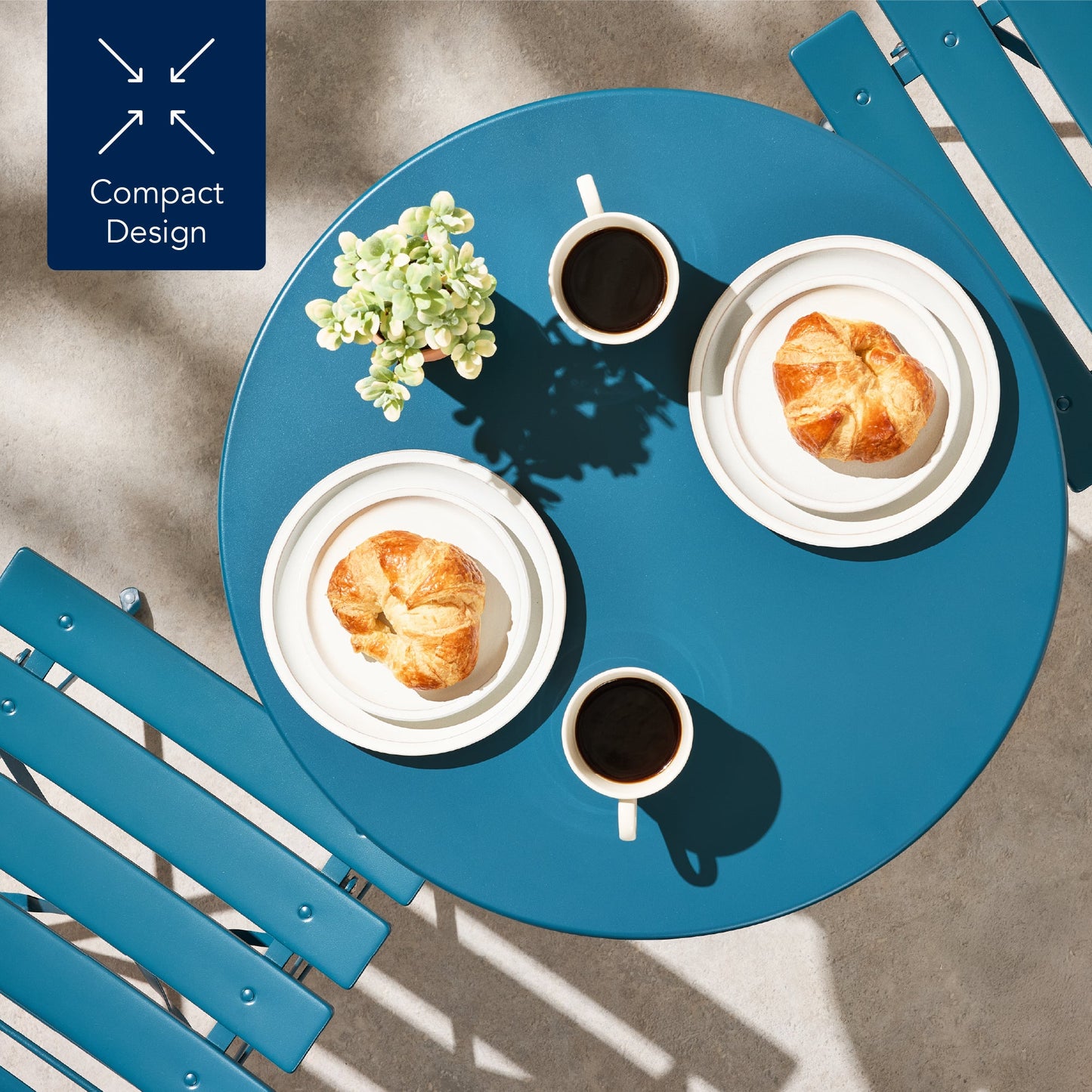 3-Piece Small Folding Patio Bistro Set w/ 2 Chairs