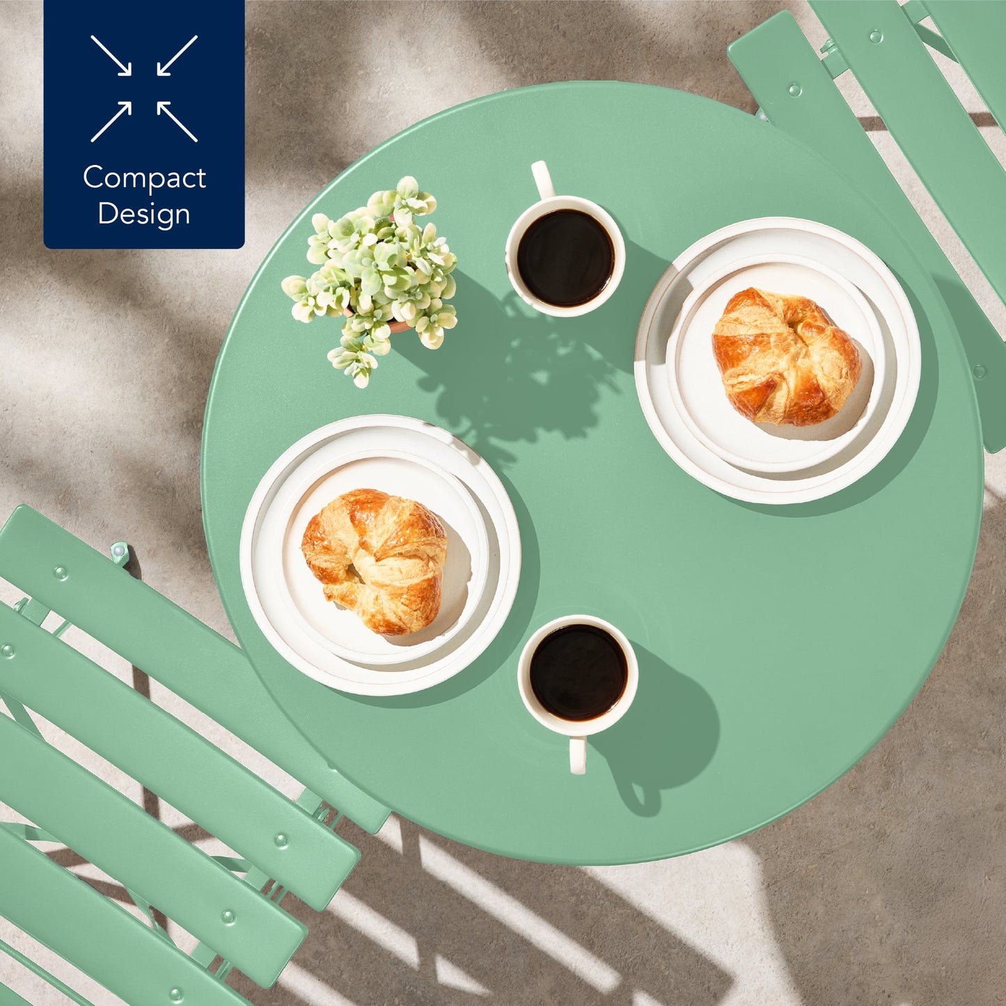 3-Piece Small Folding Patio Bistro Set w/ 2 Chairs