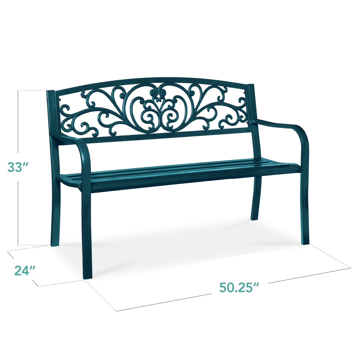 Steel Bench for Outdoor, Patio, Garden w/ Floral Design - 50in