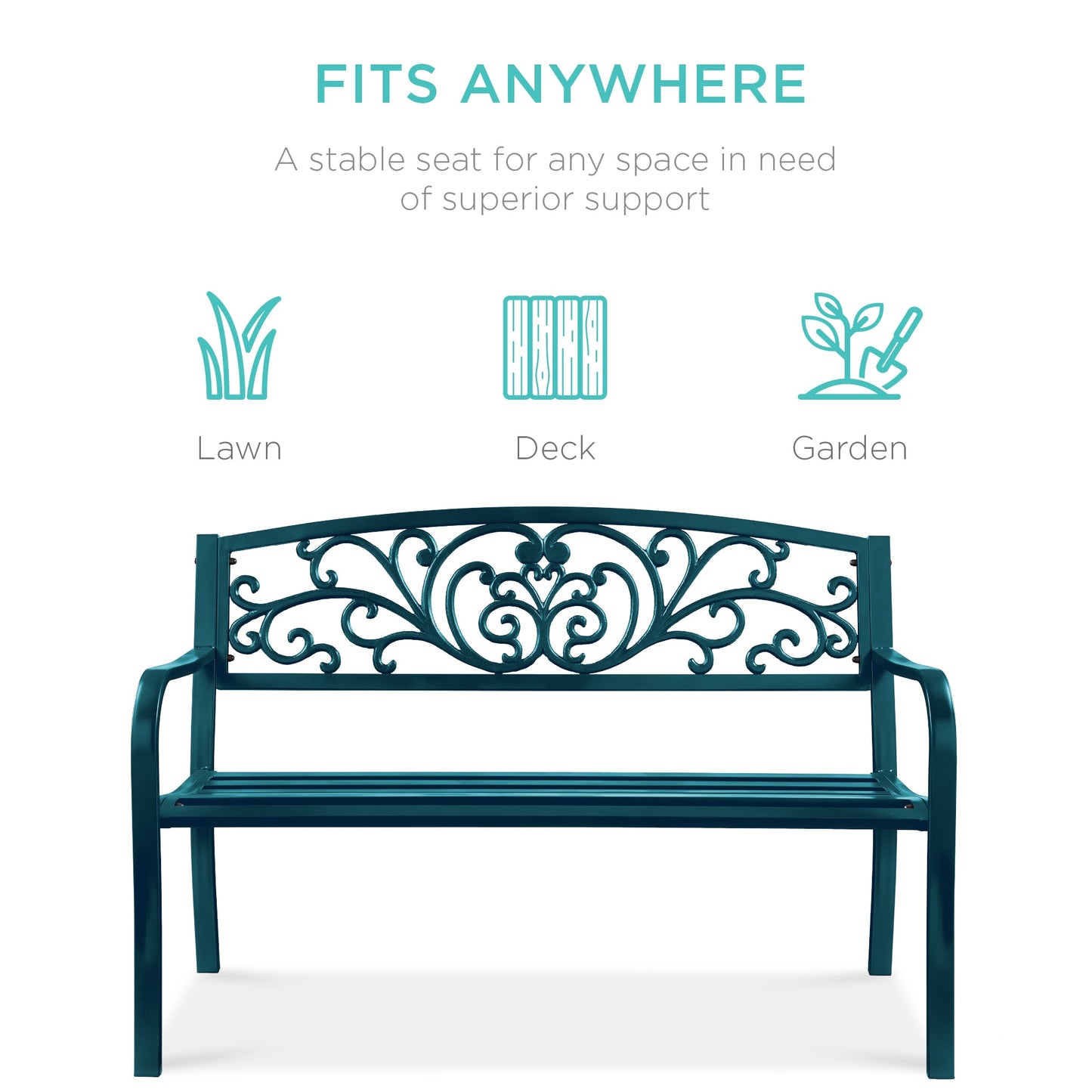 Steel Bench for Outdoor, Patio, Garden w/ Floral Design - 50in