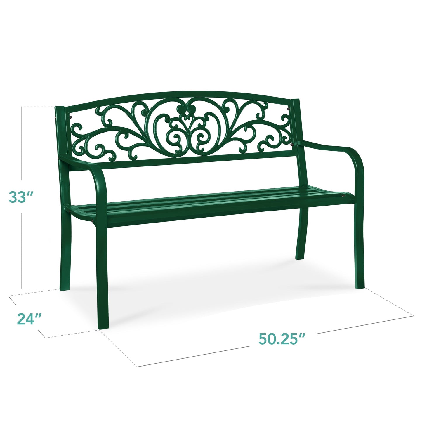 Steel Bench for Outdoor, Patio, Garden w/ Floral Design - 50in