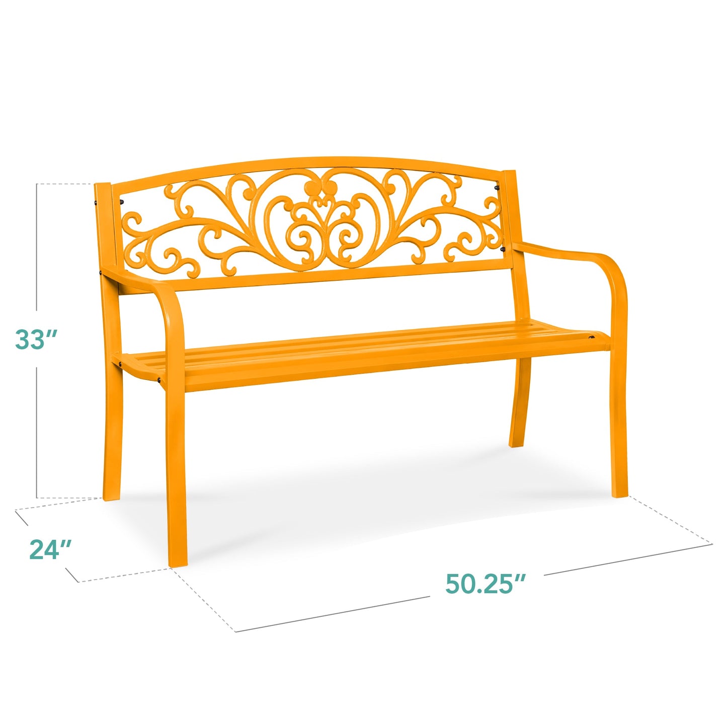 Steel Bench for Outdoor, Patio, Garden w/ Floral Design - 50in