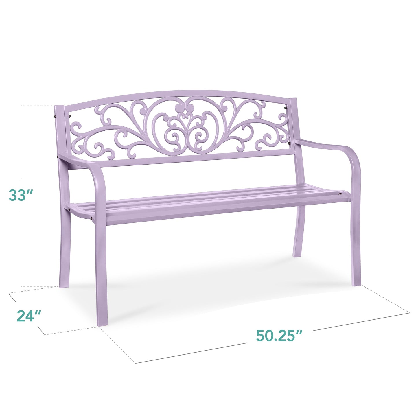 Steel Bench for Outdoor, Patio, Garden w/ Floral Design - 50in