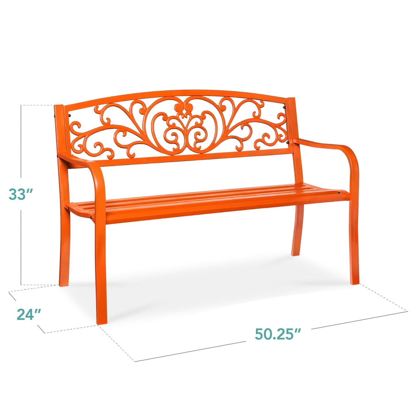 Steel Bench for Outdoor, Patio, Garden w/ Floral Design - 50in