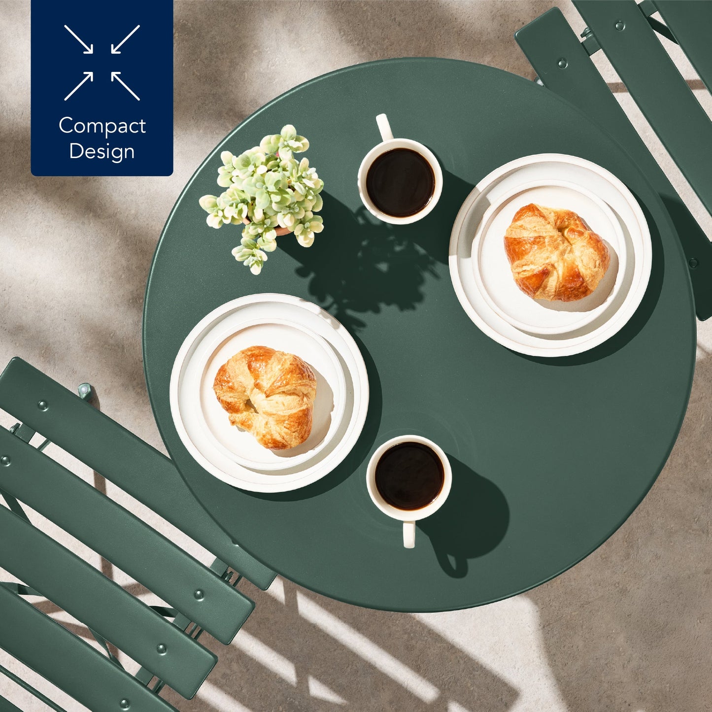 3-Piece Small Folding Patio Bistro Set w/ 2 Chairs