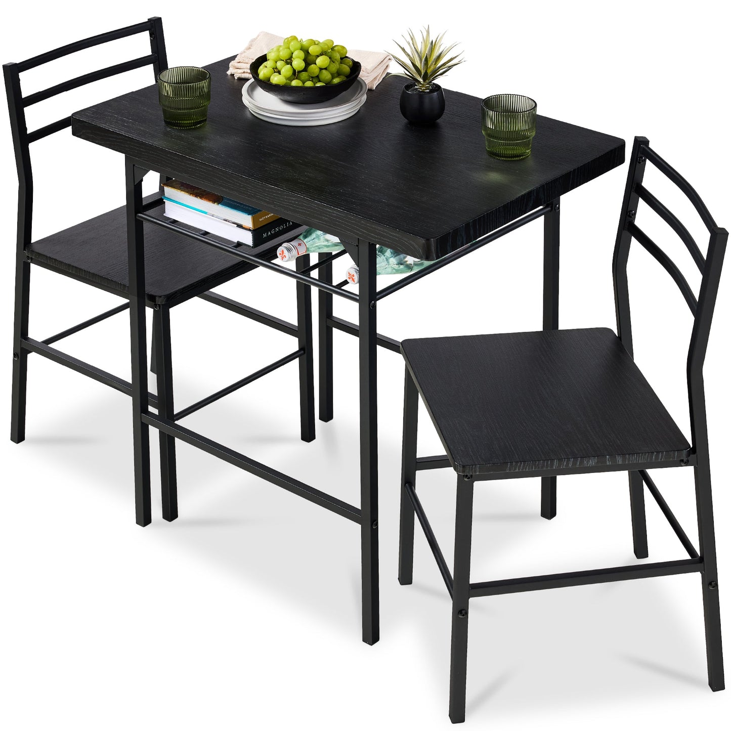 3-Piece Modern Square Dining Set w/ Storage Rack
