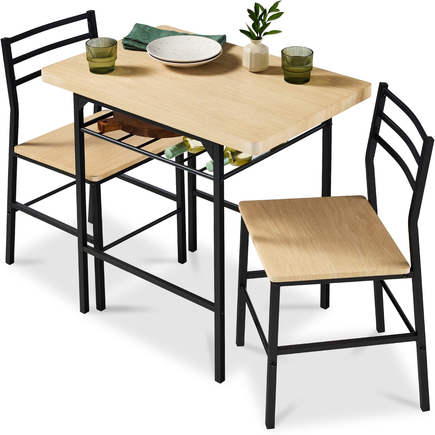 3-Piece Modern Square Dining Set w/ Storage Rack