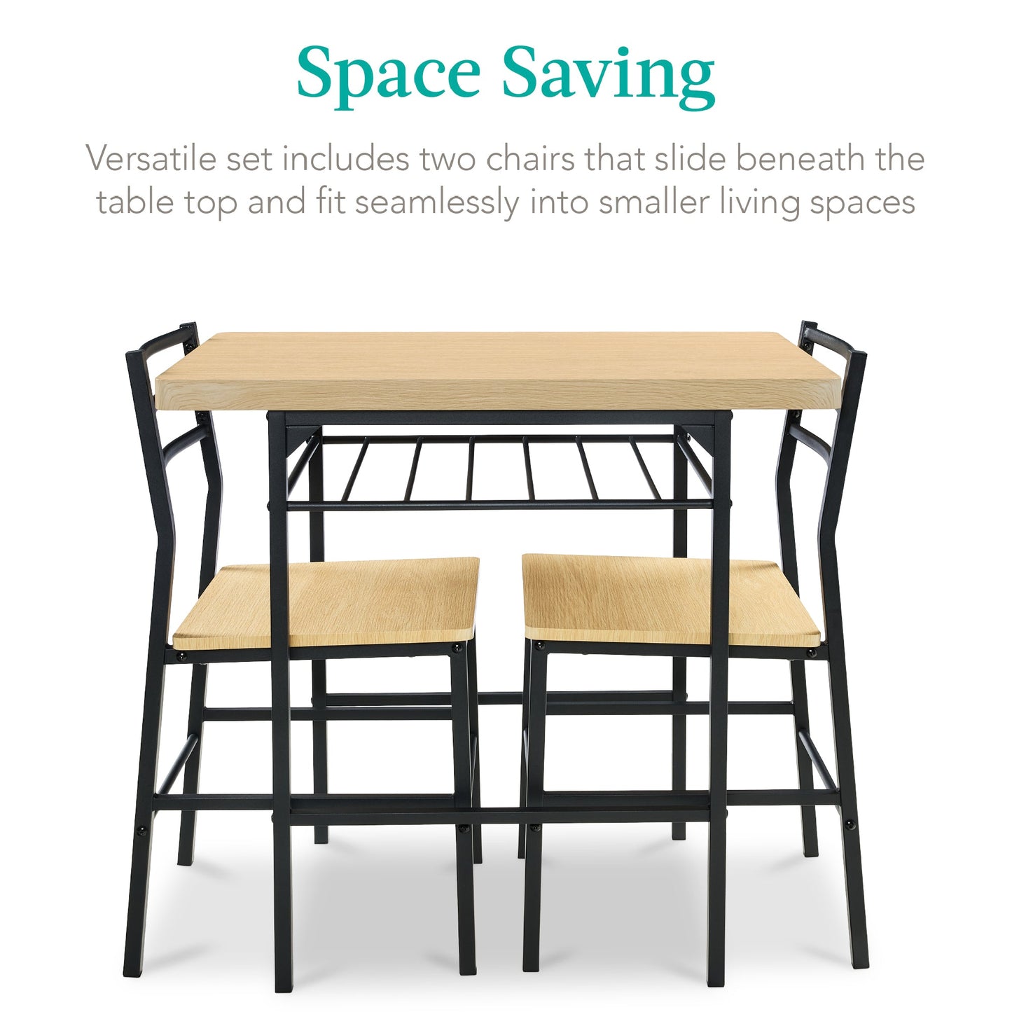 3-Piece Modern Square Dining Set w/ Storage Rack