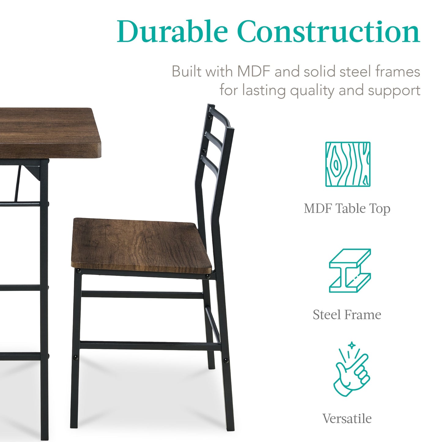 3-Piece Modern Square Dining Set w/ Storage Rack