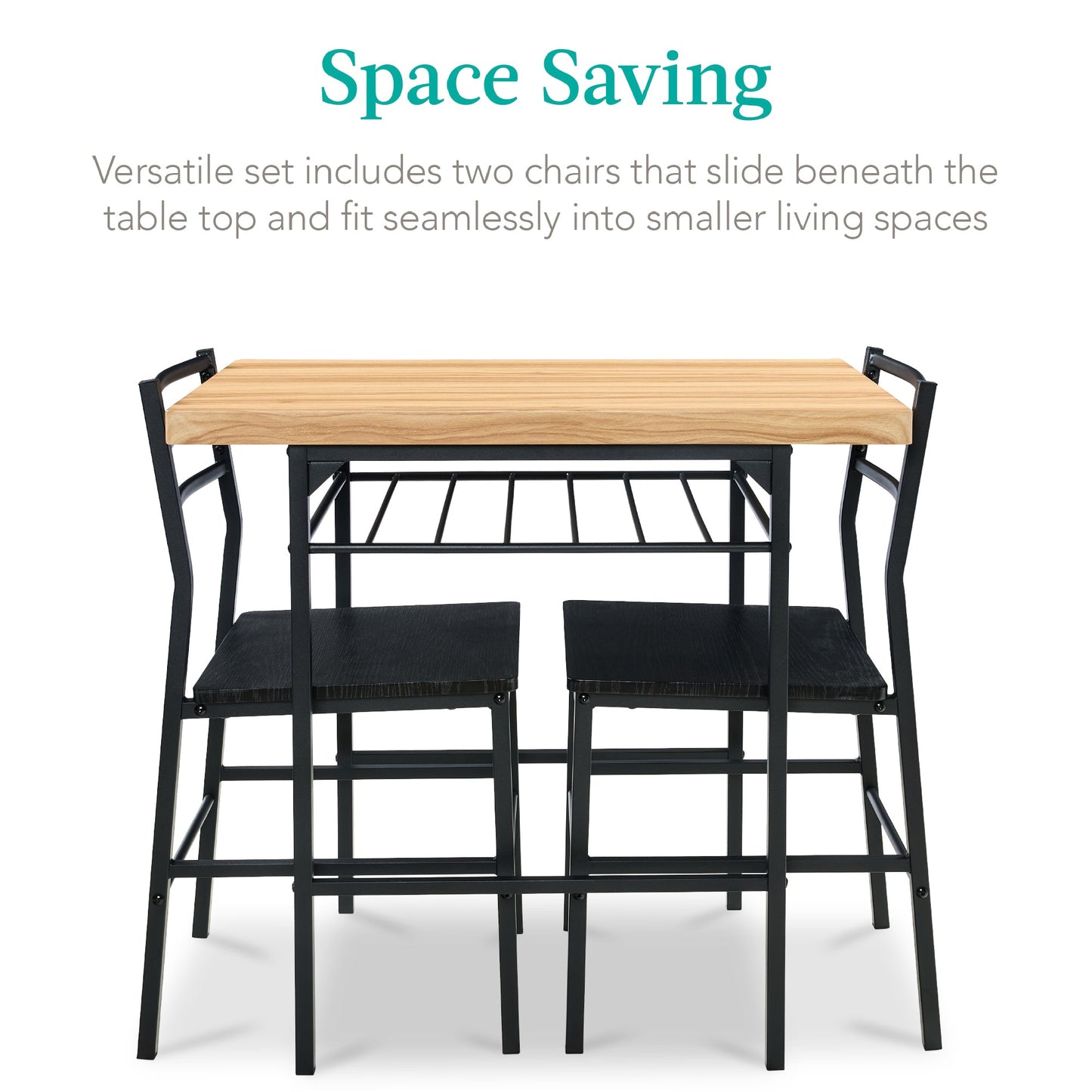 3-Piece Modern Square Dining Set w/ Storage Rack