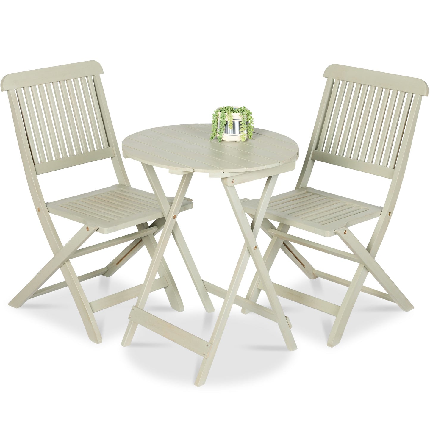 3-Piece Acacia Wood Bistro Set w/ Folding Table, 2 Chairs