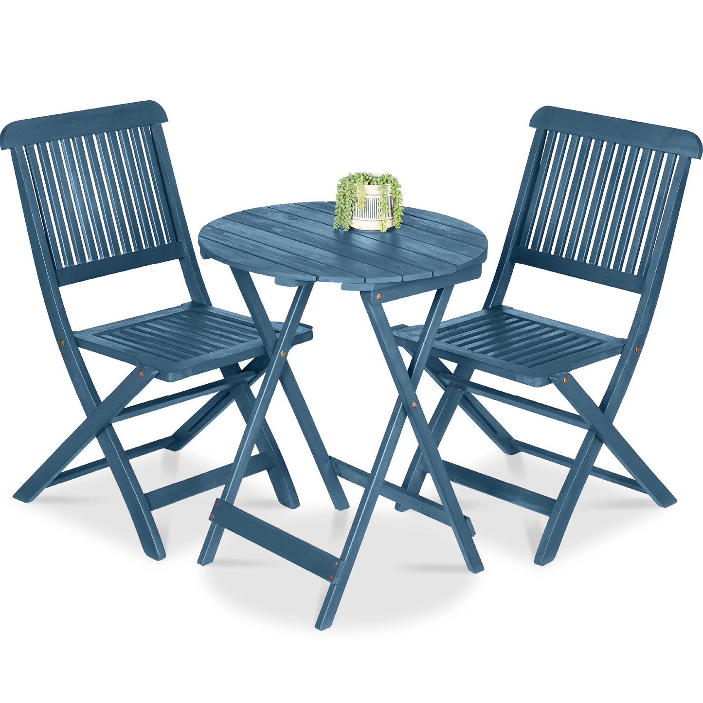 3-Piece Acacia Wood Bistro Set w/ Folding Table, 2 Chairs