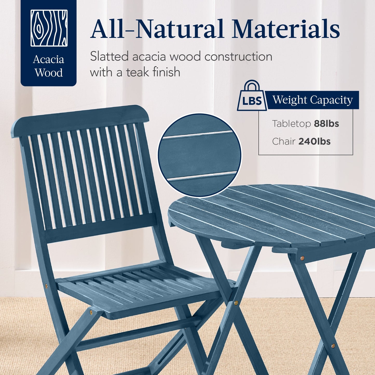 3-Piece Acacia Wood Bistro Set w/ Folding Table, 2 Chairs