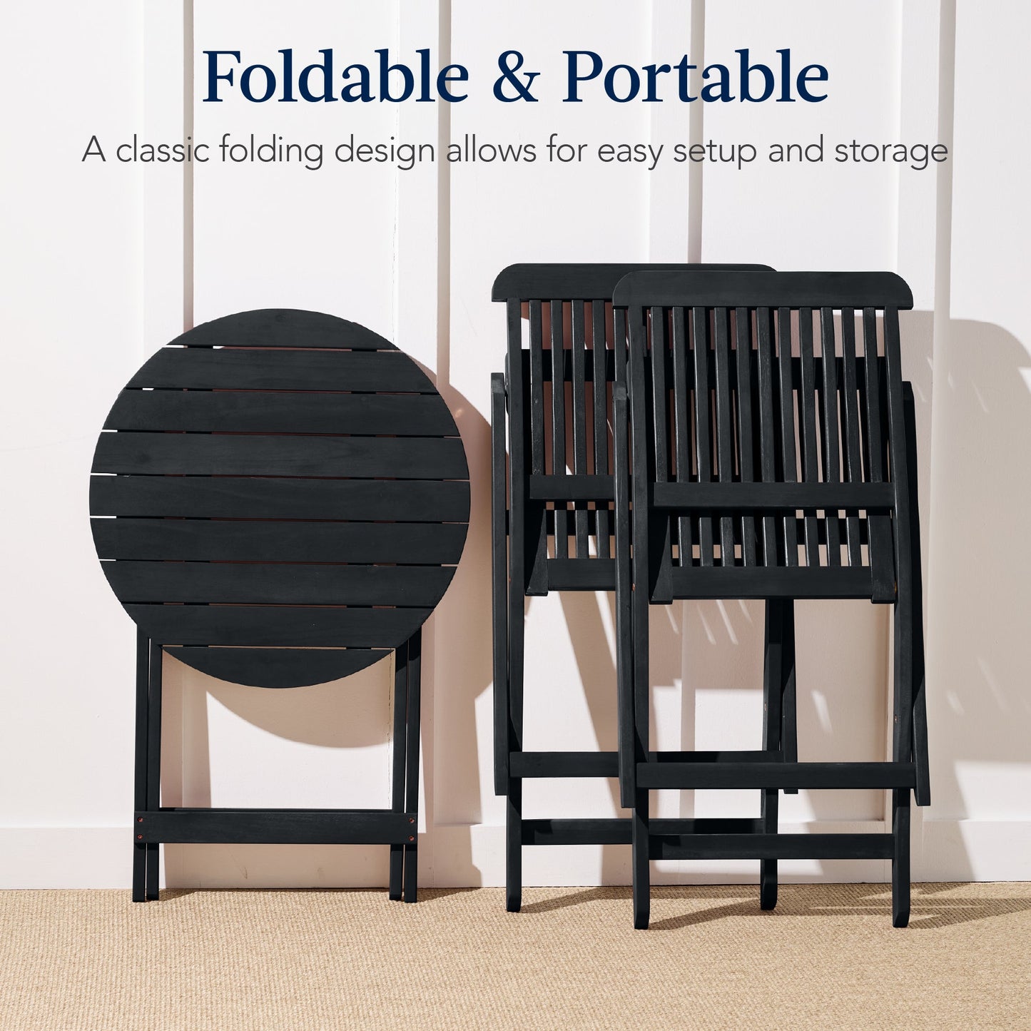 3-Piece Acacia Wood Bistro Set w/ Folding Table, 2 Chairs