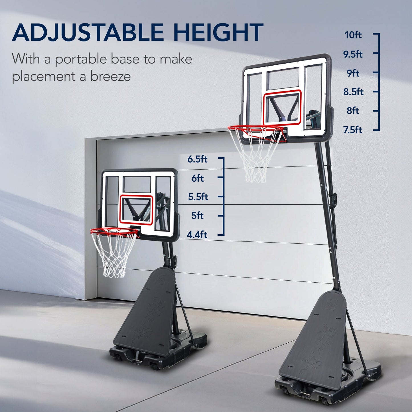Adjustable 4.4-10ft Basketball Hoop, w/ Shatterproof Backboard,  Ball Return