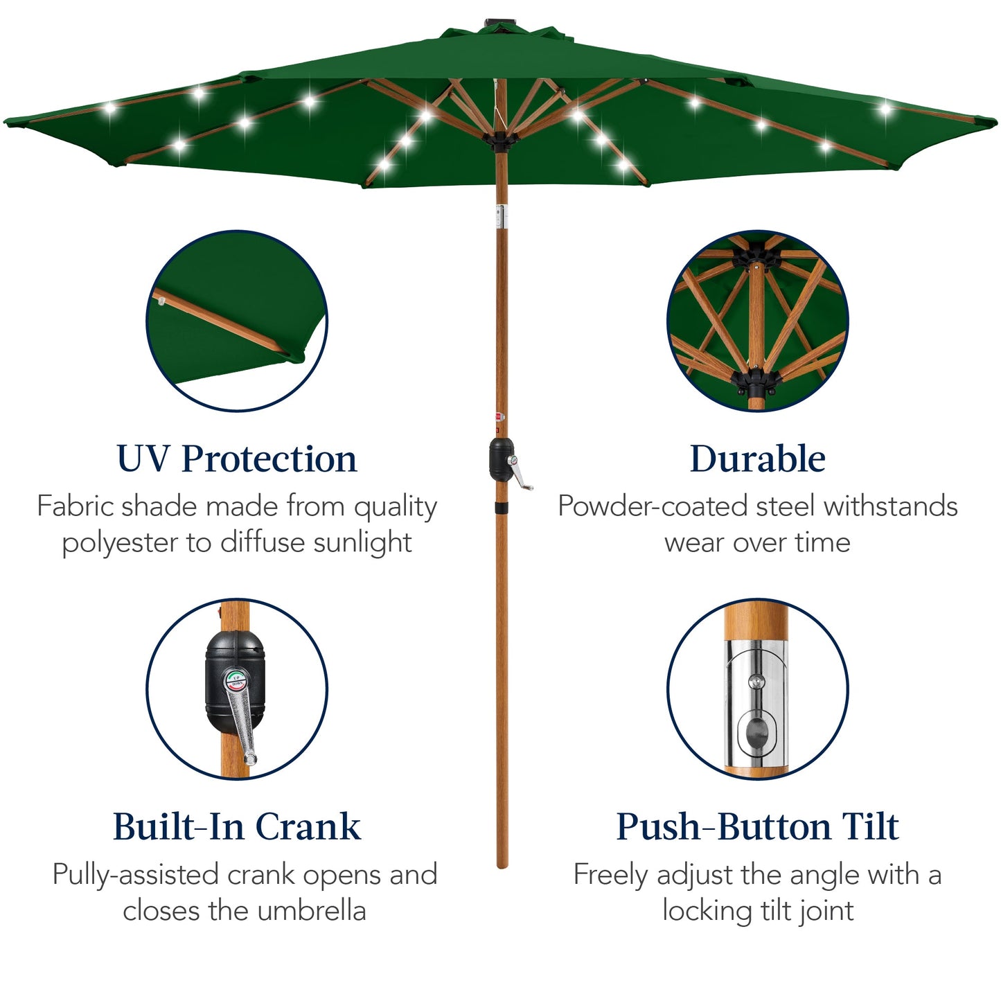Woodgrain Pattern Solar LED Lighted Patio Umbrella w/ Adjustable Tilt - 10ft