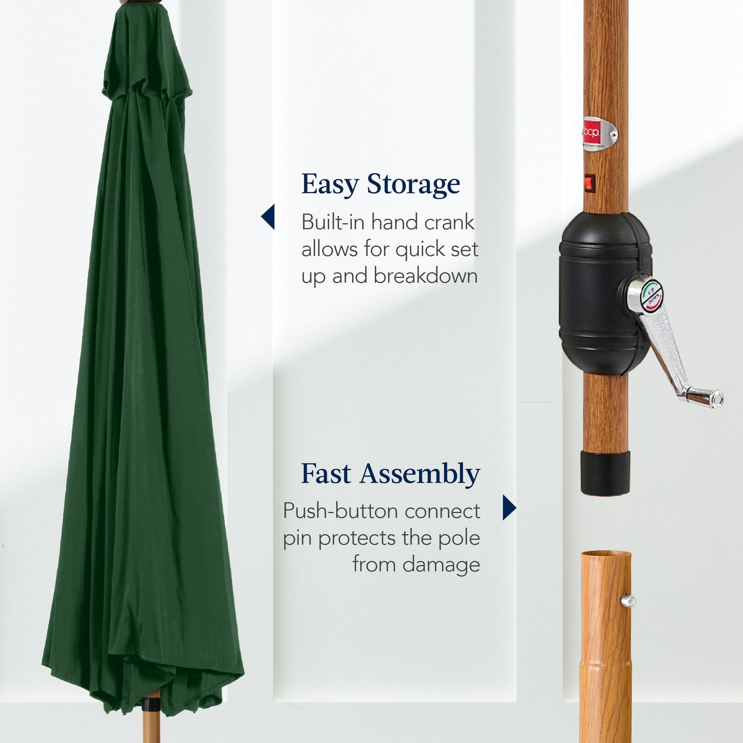 Woodgrain Pattern Solar LED Lighted Patio Umbrella w/ Adjustable Tilt - 10ft