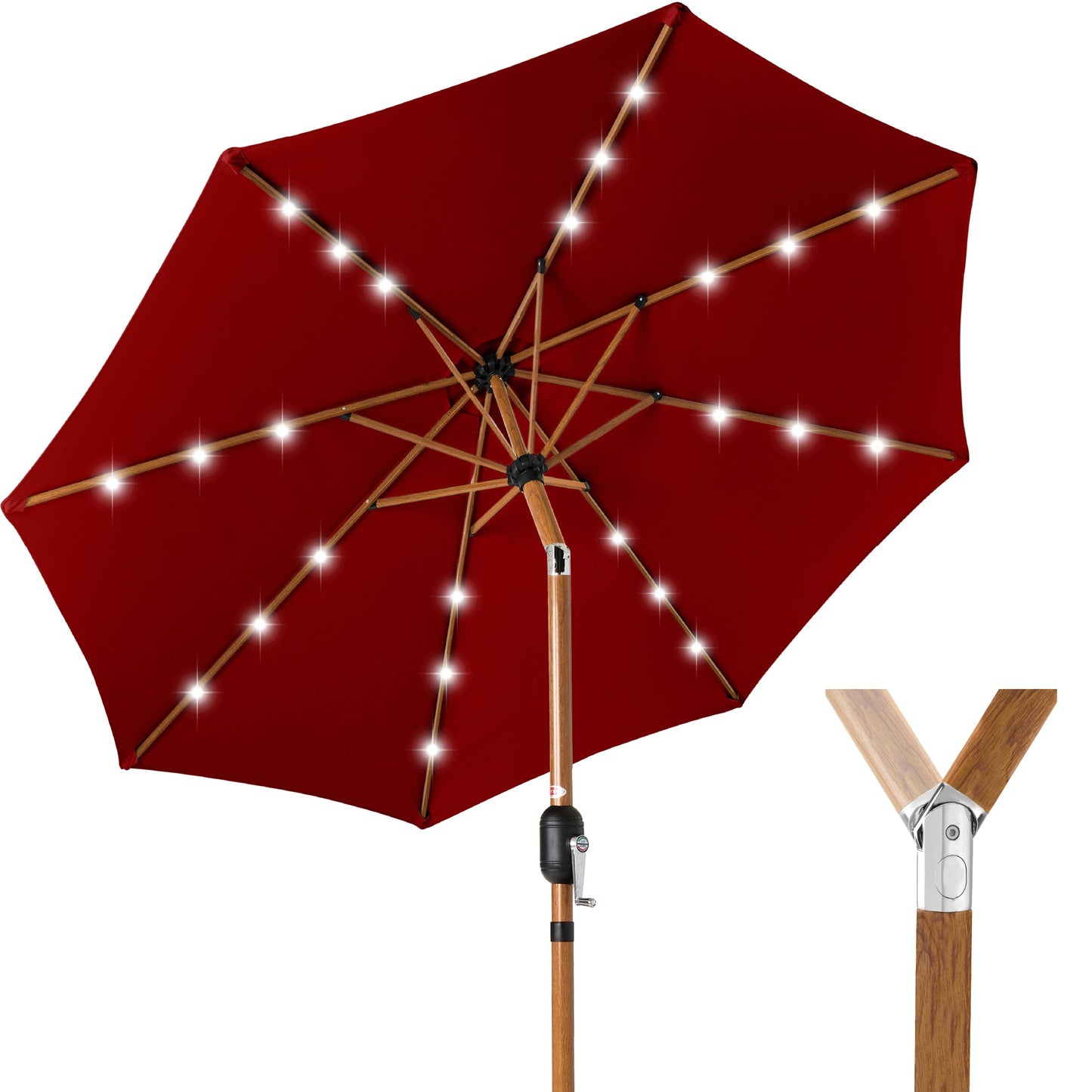 Woodgrain Pattern Solar LED Lighted Patio Umbrella w/ Adjustable Tilt - 10ft