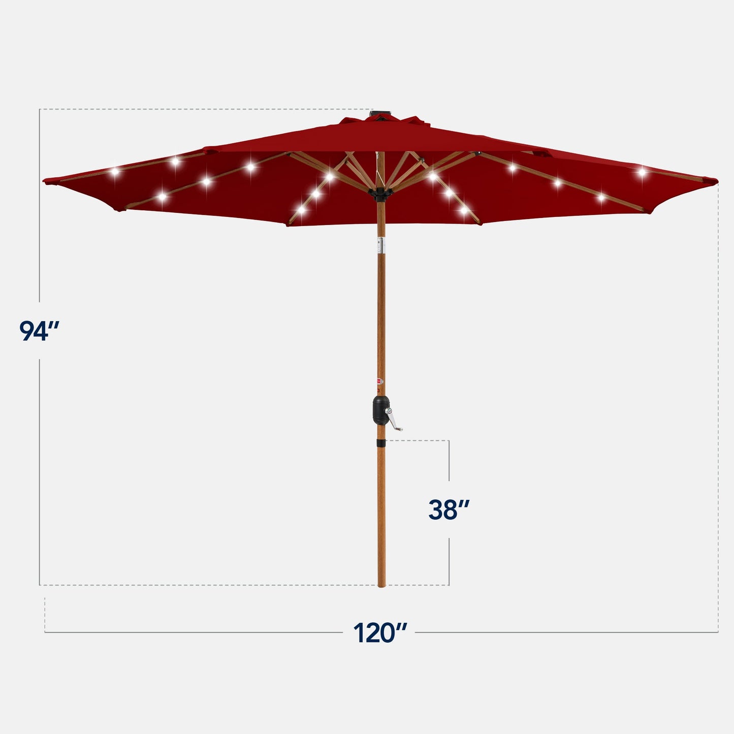 Woodgrain Pattern Solar LED Lighted Patio Umbrella w/ Adjustable Tilt - 10ft