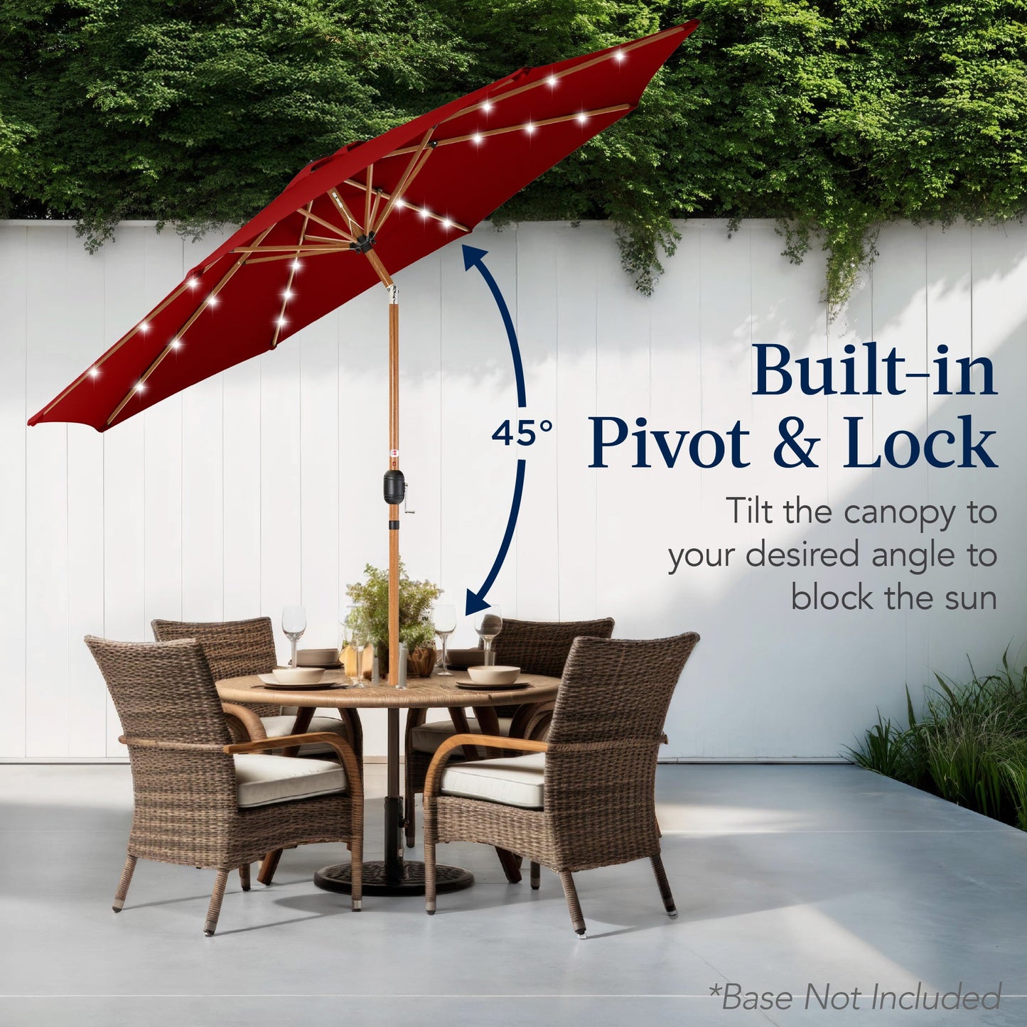 Woodgrain Pattern Solar LED Lighted Patio Umbrella w/ Adjustable Tilt - 10ft