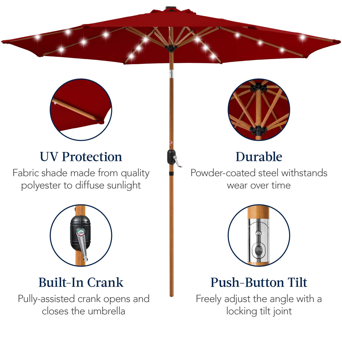Woodgrain Pattern Solar LED Lighted Patio Umbrella w/ Adjustable Tilt - 10ft