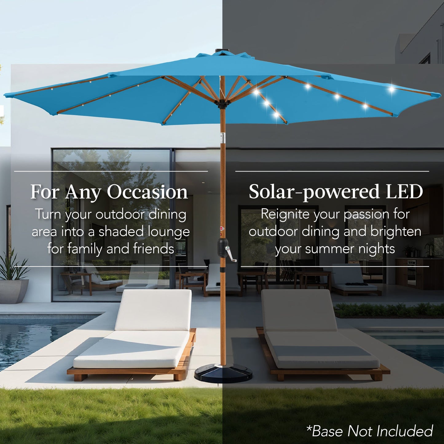 Woodgrain Pattern Solar LED Lighted Patio Umbrella w/ Adjustable Tilt - 10ft