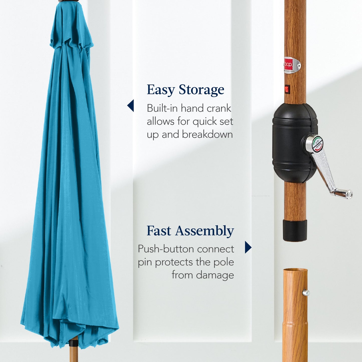 Woodgrain Pattern Solar LED Lighted Patio Umbrella w/ Adjustable Tilt - 10ft