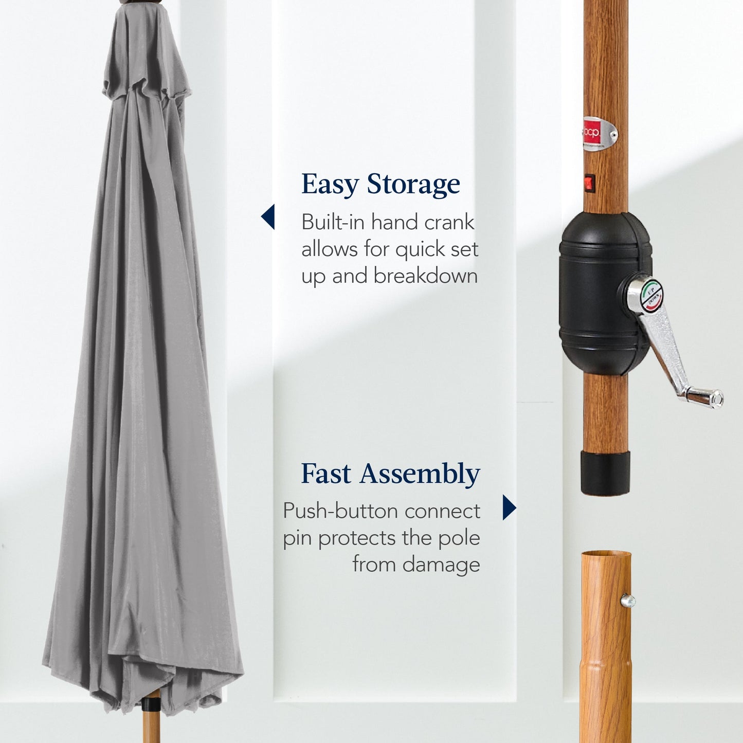 Woodgrain Pattern Solar LED Lighted Patio Umbrella w/ Adjustable Tilt - 10ft