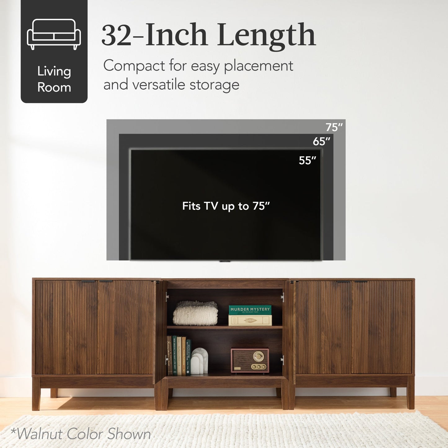 2-Door Reeded Storage Cabinet, Accent Furniture, Sideboard