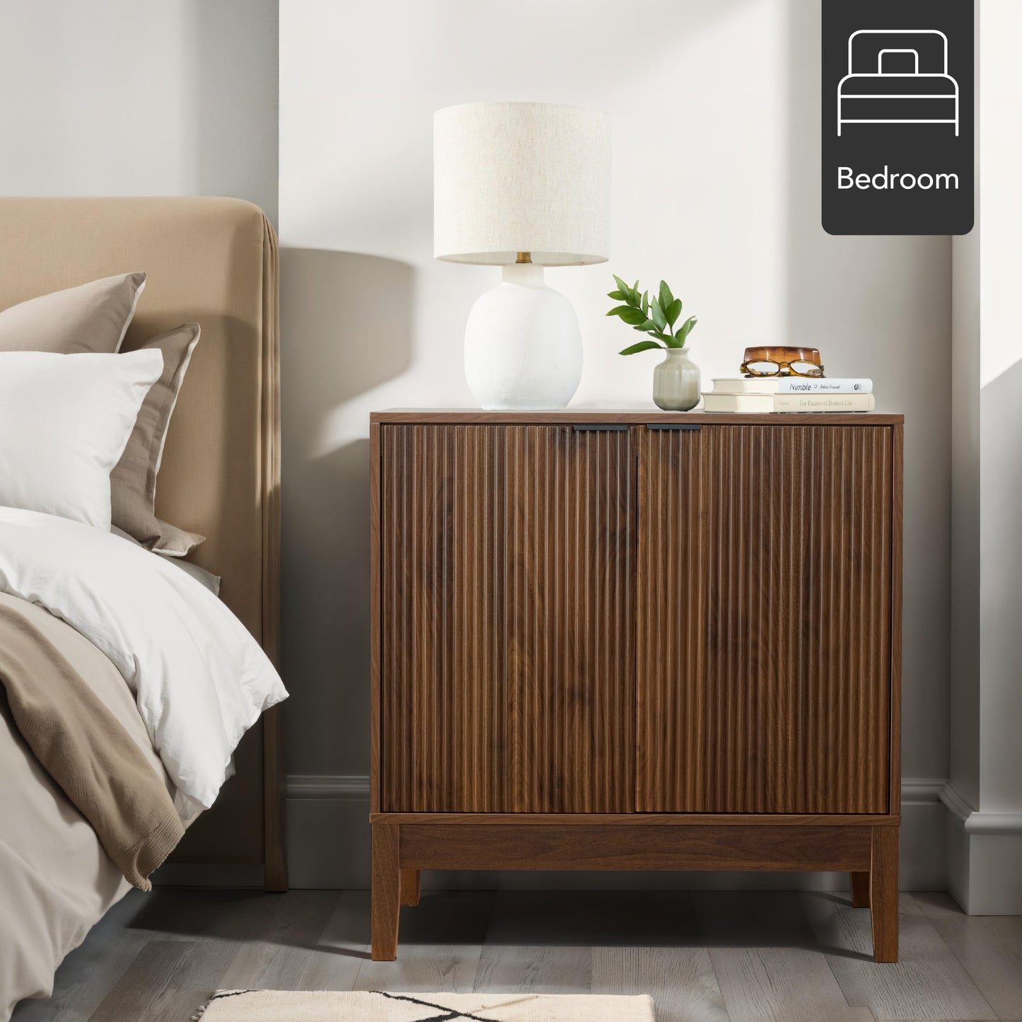 2-Door Reeded Storage Cabinet, Accent Furniture, Sideboard