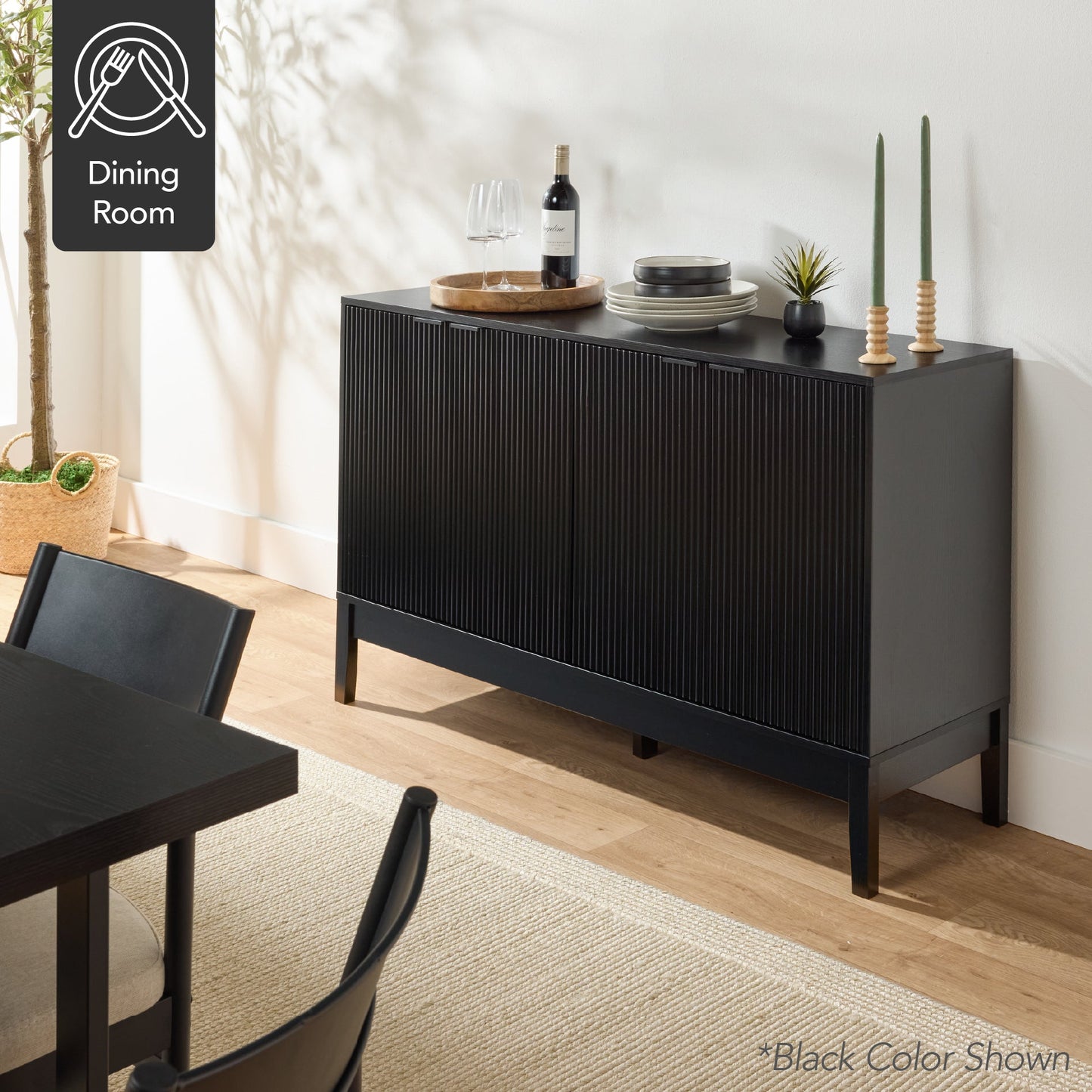 4-Door Reeded Storage Cabinet, Accent Furniture, Sideboard