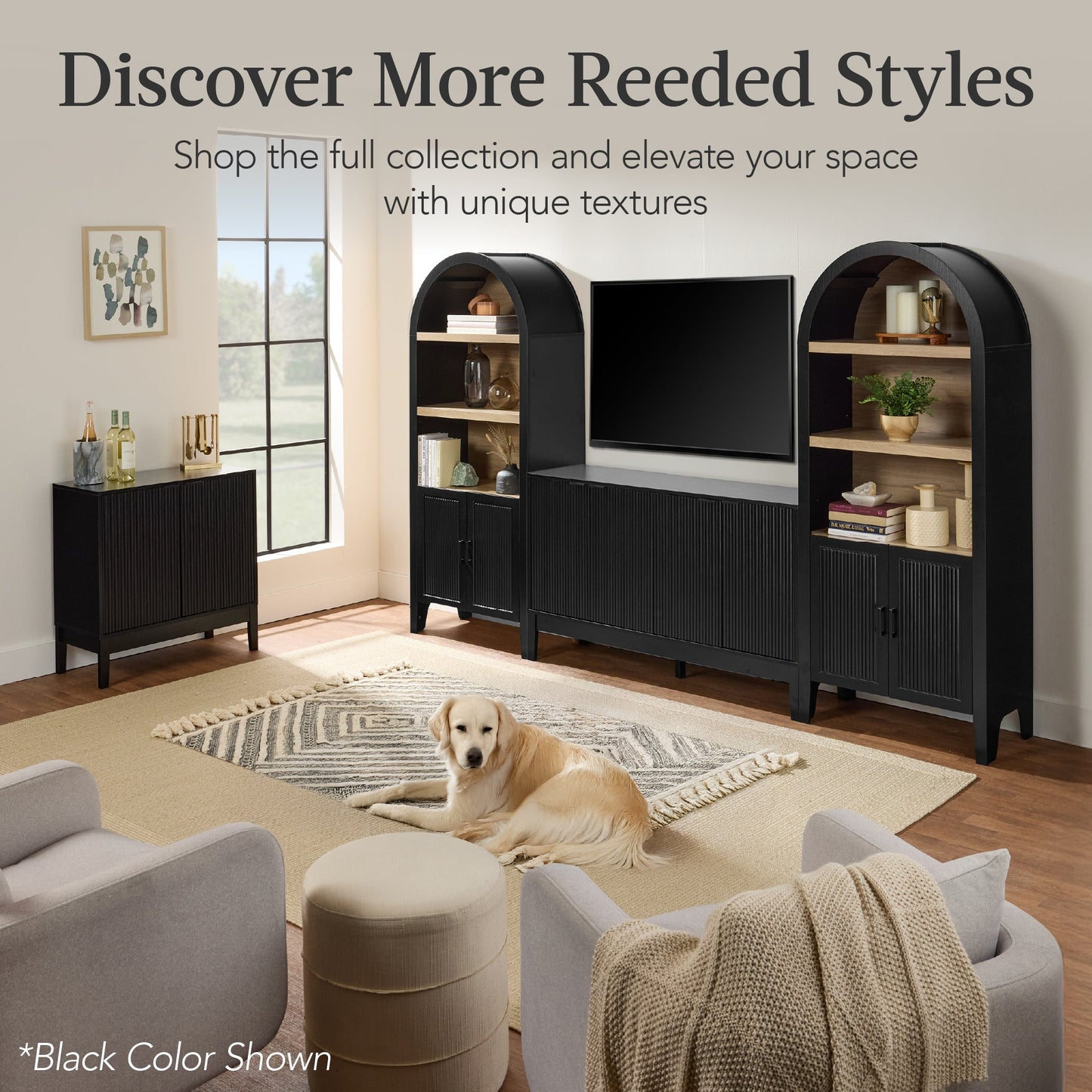 4-Door Reeded Storage Cabinet, Accent Furniture, Sideboard
