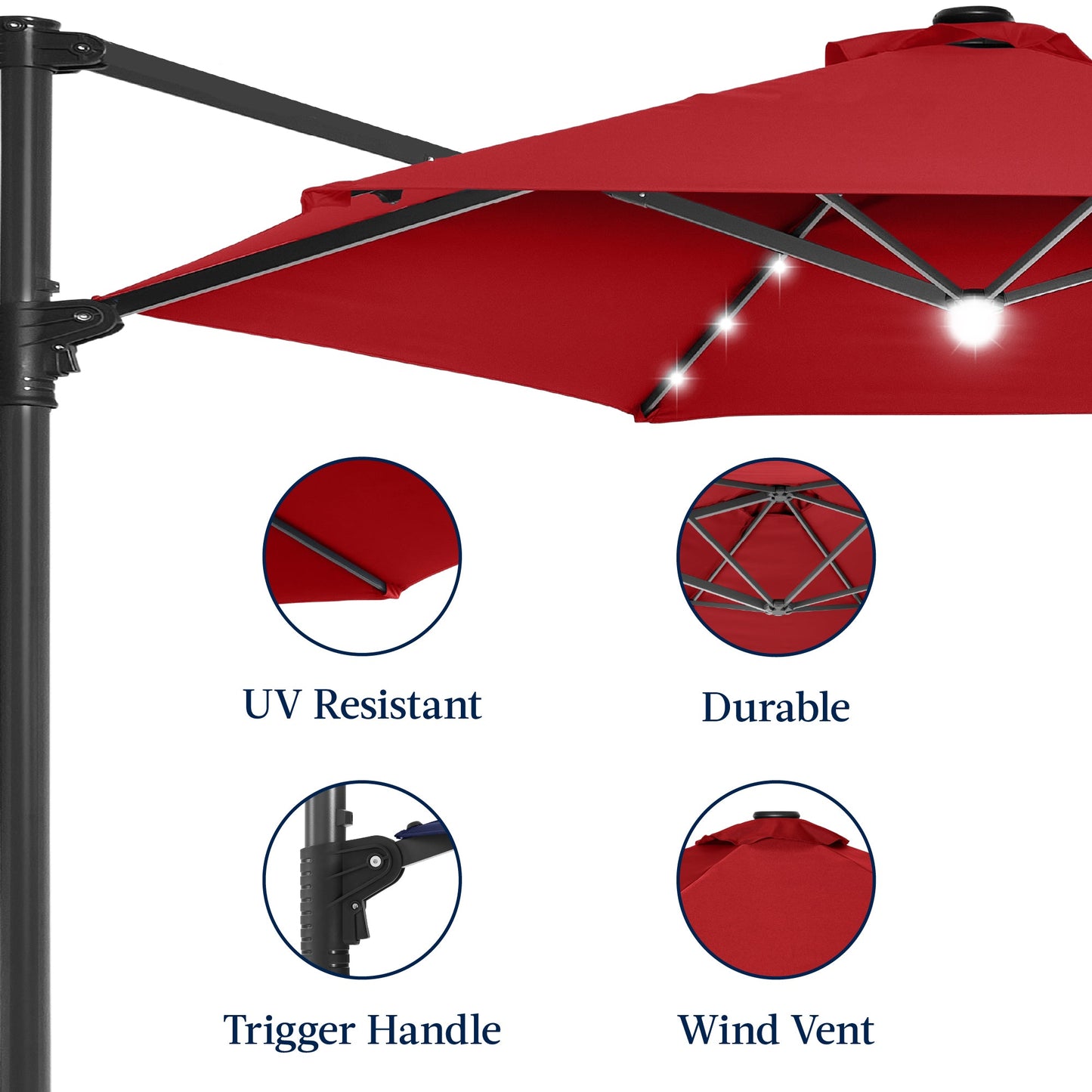 360 LED Rotating Cantilever Offset Patio Umbrella - 10ft