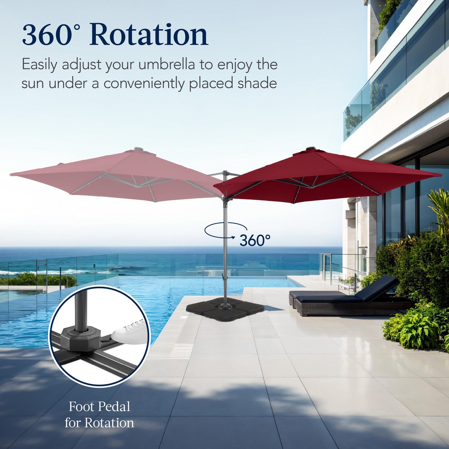 360 LED Rotating Cantilever Offset Patio Umbrella - 10ft