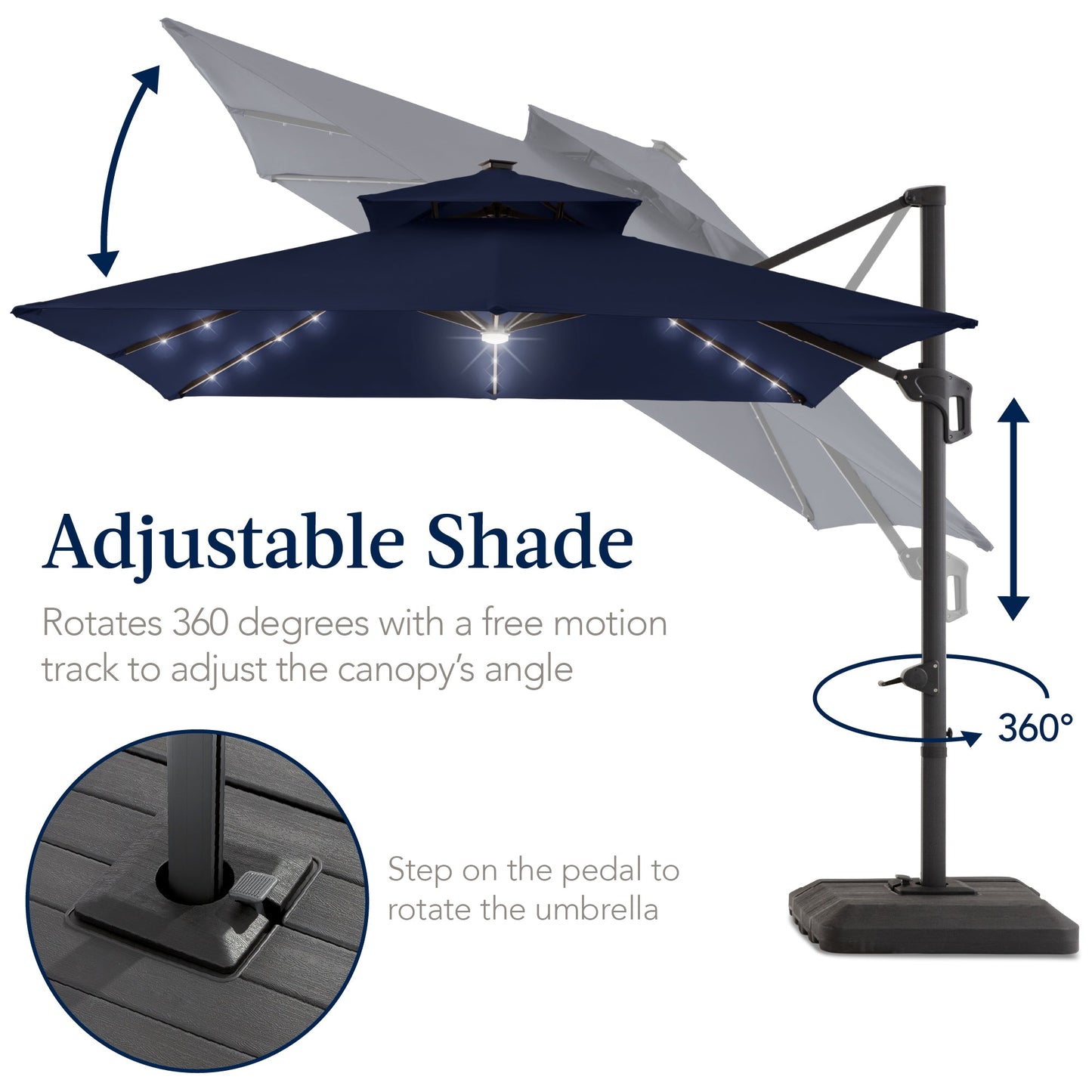 9x12ft 2-Tier Outdoor Solar LED Cantilever Patio Umbrella