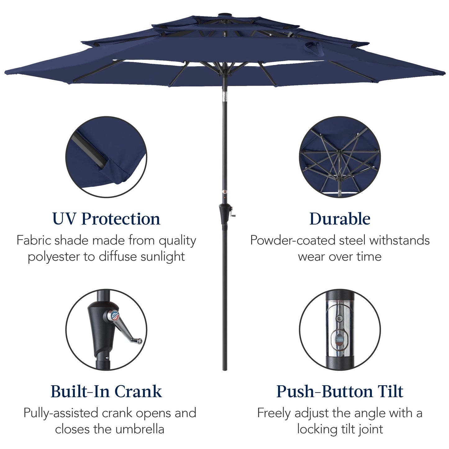 3-Tier Patio Umbrella w/ Tilt Adjustment, Crank - 10ft