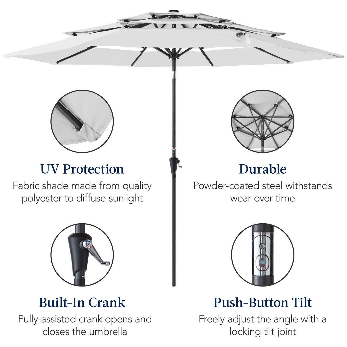 3-Tier Patio Umbrella w/ Tilt Adjustment, Crank - 10ft