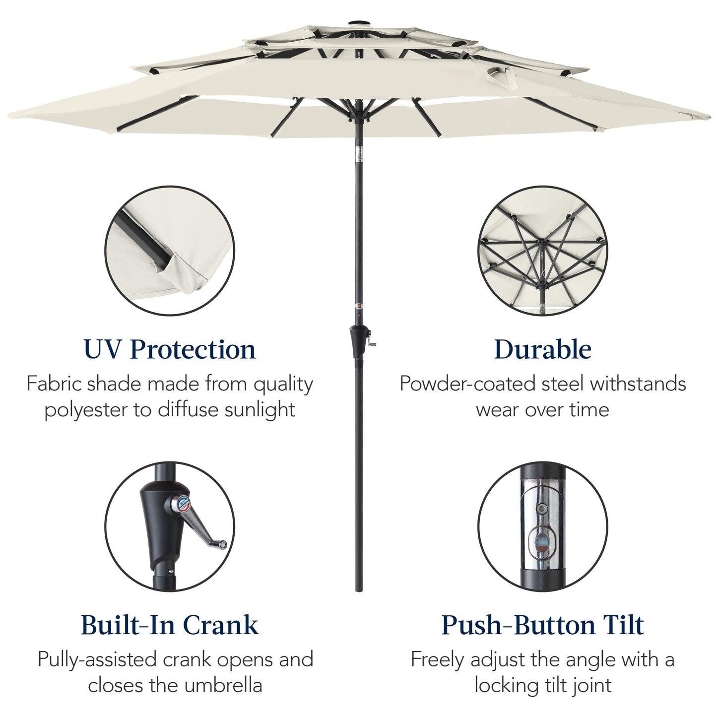 3-Tier Patio Umbrella w/ Tilt Adjustment, Crank - 10ft