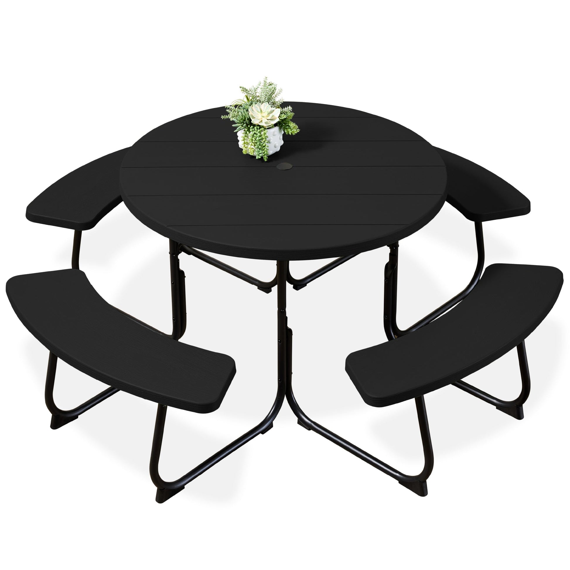 8-Person Circular Picnic Table w/ Umbrella Hole, 4 Benches