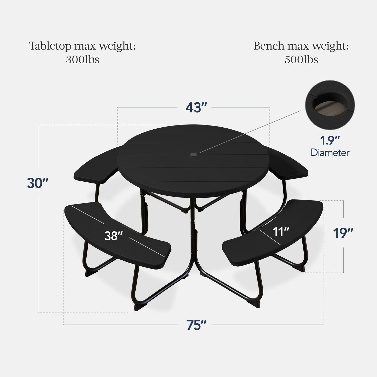 8-Person Circular Picnic Table w/ Umbrella Hole, 4 Benches