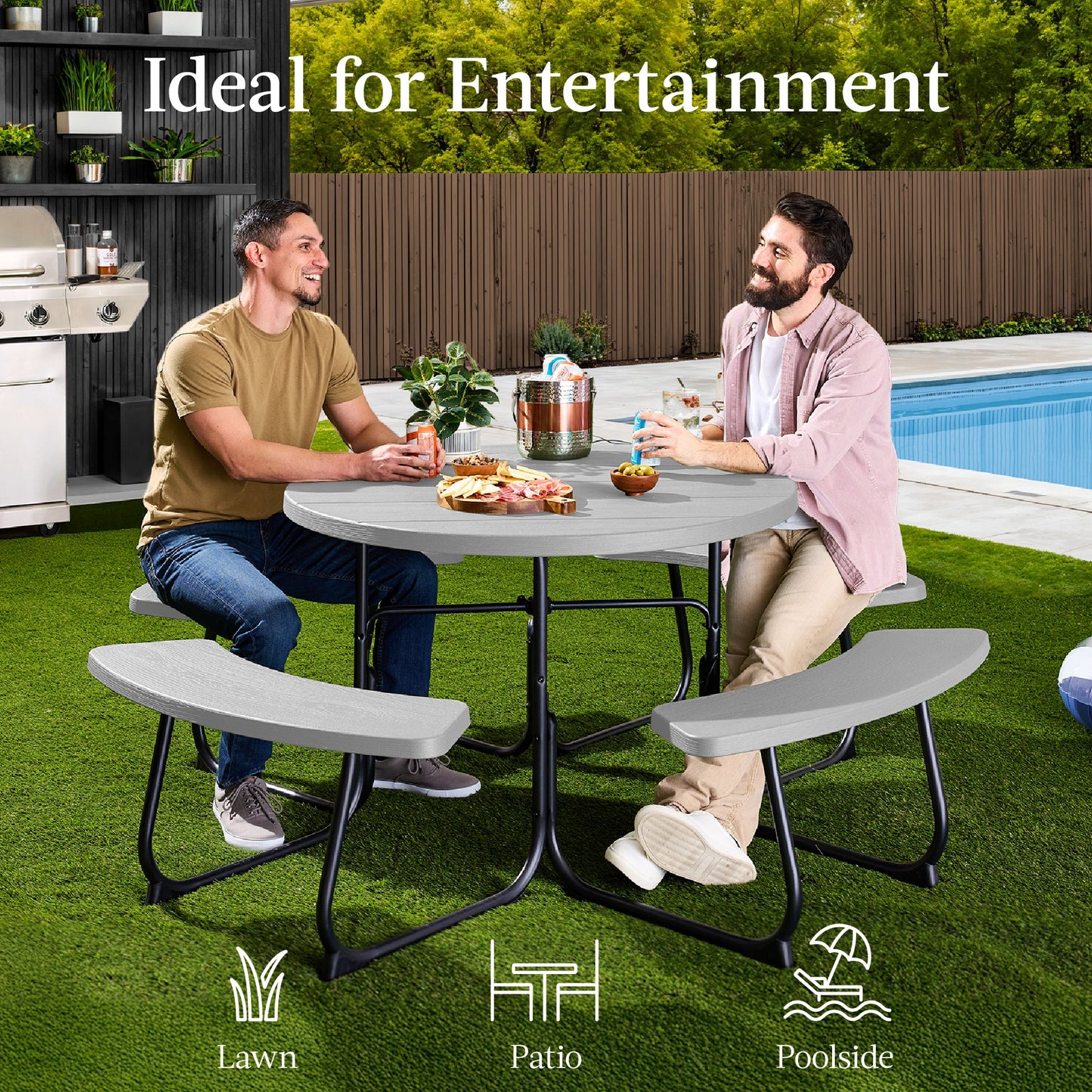 8-Person Circular Picnic Table w/ Umbrella Hole, 4 Benches
